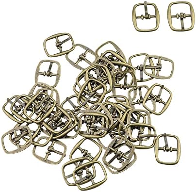 uxcell Metal Rectangle Single Prong Pin Shoe Center Buckle 50PCS Bronze Tone