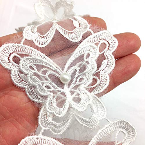 PEPPERLONELY 18PC White Pearl Mesh Butterfly Lace Edge Trim Ribbon