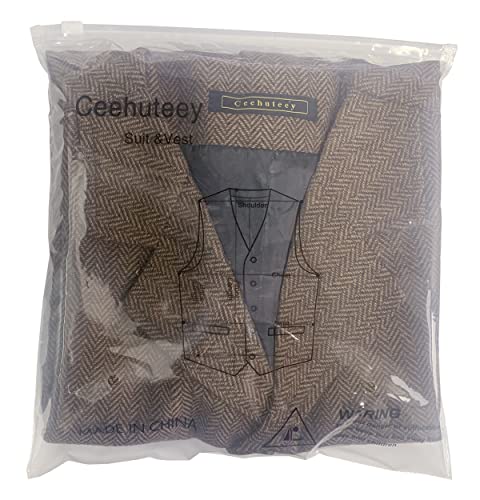 Mens Classic Wool Tweed Suit Vest Casual Sleeveless Jacket Herringbone Waistcoat For Tuxedos(Brown,X-Large) #TOP5