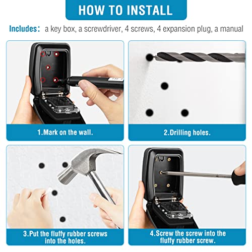 Faneam Schlüsseltresor Außen Schlüsselbox zur Wandmontage mit 12 Stellig Zahlen Groß Kapazität Schlüsseltresor Wasserdicht Schlüsselsafe für Hausschlüssel, Garagen, Büro