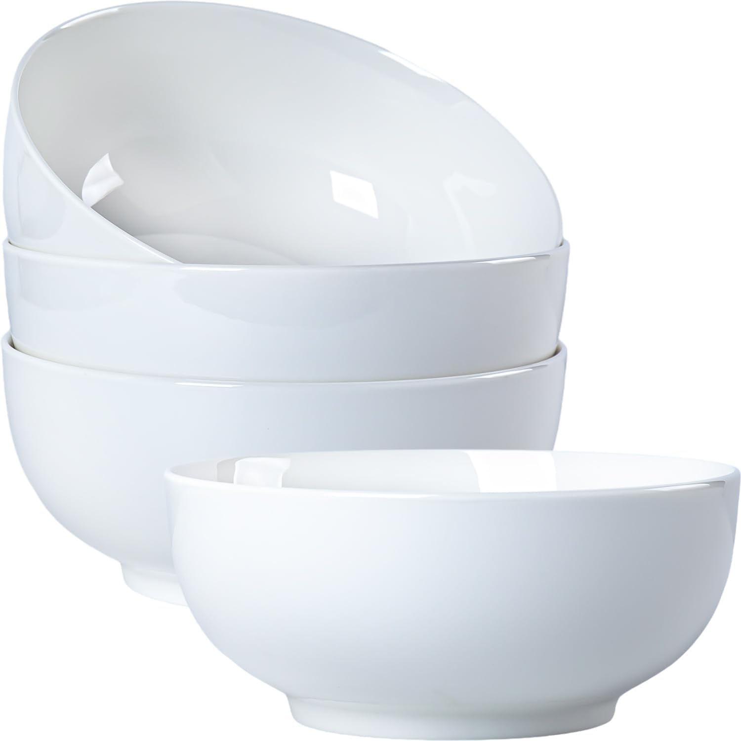 40 oz Large Soup, Ramen, Pho, Noodle, and Salad Bowl Set of 4, 7 in White Ceramic Bowls, Versatile & Microwave Safe