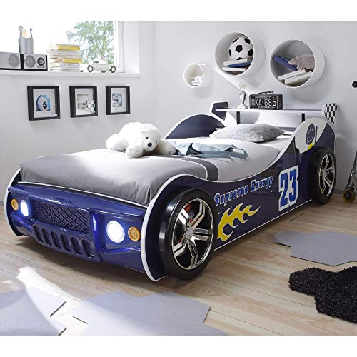 Stella Trading ENERGY Autobett mit LED-Beleuchtung 90 x 200 cm - Aufregendes Auto Kinderbett für kleine Rennfahrer in Rot, Blau oder Schwarz - 105 x 60 x 225 cm (B/H/T)