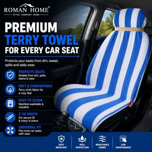 Image of ROMAN HOME Car & Office Chair Towel, Blue Stripe, 1Pc | 400 GSM, 2 Tie Knots