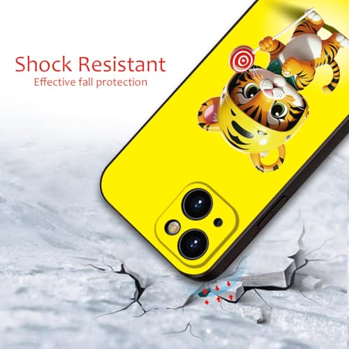 Printed with Cute Tiger for iPhone 15 Case - Cartoon Helmet Tiger with Lollipop Design | Shockproof Slim Cover | Fun & Protective Case, for Girls & Women (B1-Cartoon Cute Tiger)