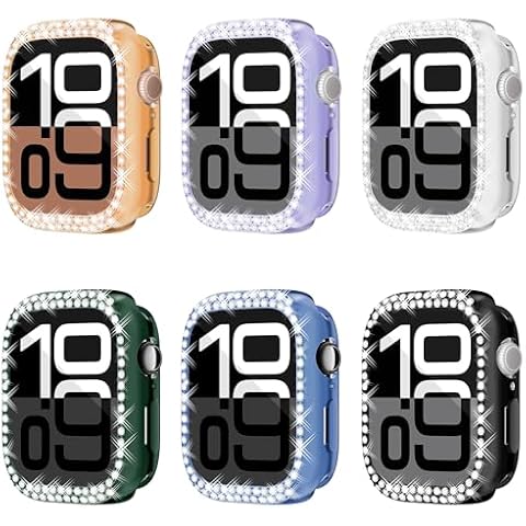 YUVIKE [6-Pack] Bling Watch Screen Protector for Apple Watch Series10, Glitter Case TPU Soft Cover Full Protection with Sparkly Rhinestones (6 Colors) Cover