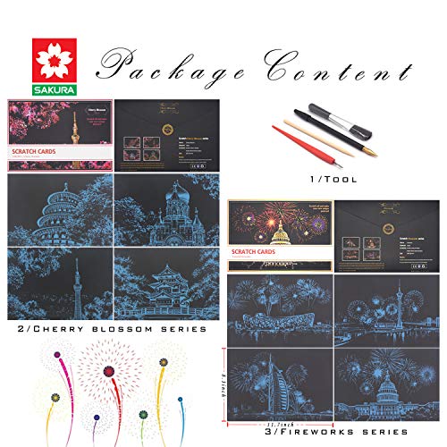 scratch art for adults and kids-city landmarks scratch painting craft kit 8 sheets a4diy foil engraving art setstress relief gift for travel lovers craft lovers home decor fireworkampsakura