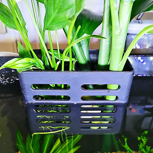 Spansee Upgraded Double Boxes Aquarium Plant Holder, Aquatic Planter For Classic Rimmed Tank, Hanging Plant Pots With Hooks For Rimless Tanks, Aquascape Decorations For Emersed Plants Shrimp Fish #TOP5