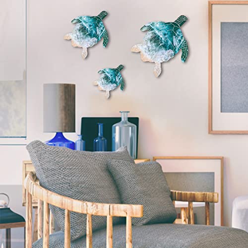Vivicomfy 3Pcs Sea Turtle Wall Decor-Wood Ocean Sea Turtle Canvas Wall Art Decor-Beach Theme Art Decorations Hanging-Sea Turtle Sea Life Wall Art For Indoor Outdoor Bathroom Home Office Wall Decor #TOP3