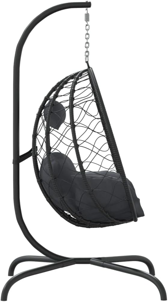 vidaXL Hanging Egg Chair with Cushion Anthracite Poly Rattan&Steel