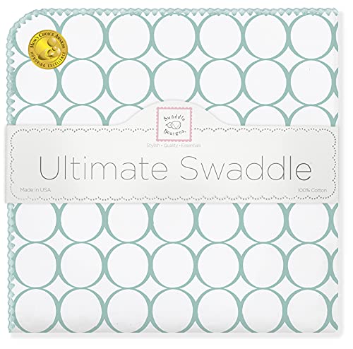 SwaddleDesigns Large Receiving Blanket, Ultimate Swaddle for Baby Boys, Girls, Softest US Cotton Flannel, Best Shower Gift, Made in USA, SeaCrystal Mod Circles (Mom's Choice Award Winner)