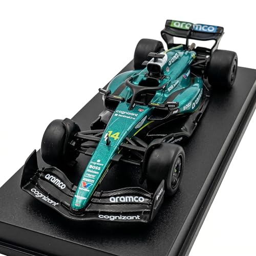 Image of Wizplex RW Official Licensed Formula 1 Aston Martin AMR24 F1 Fernando Alonso #14 1:43 Scale DieCast Model - Acrylic Display Case Inertia Drive Metallic Green Collectible