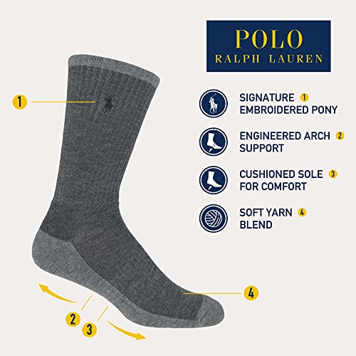 POLO RALPH LAUREN Tri-color Heather Casual Crew Socks - 3 Pair Pack - Arch Support and Comfort Cushioning2