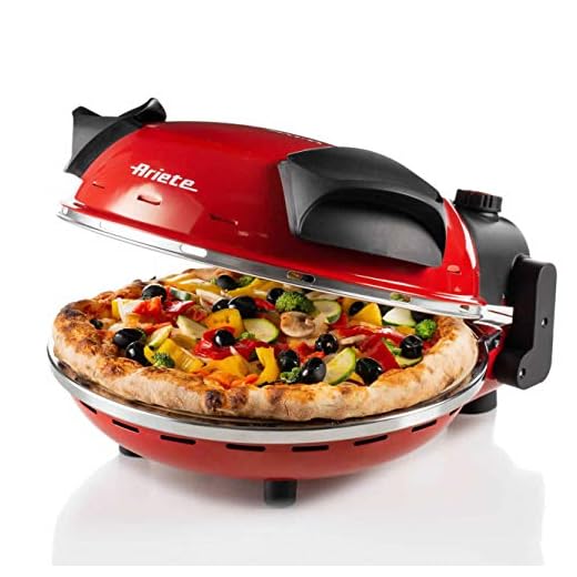 Ariete 909 - Mini horno para pizza en 4 minutos, 1200 W, 5 niveles temperatura, diámetro 33 cm, regulador de tiempo 30 minutos y temperatura, indicador luminosos encendido/apagado, color rojo negro