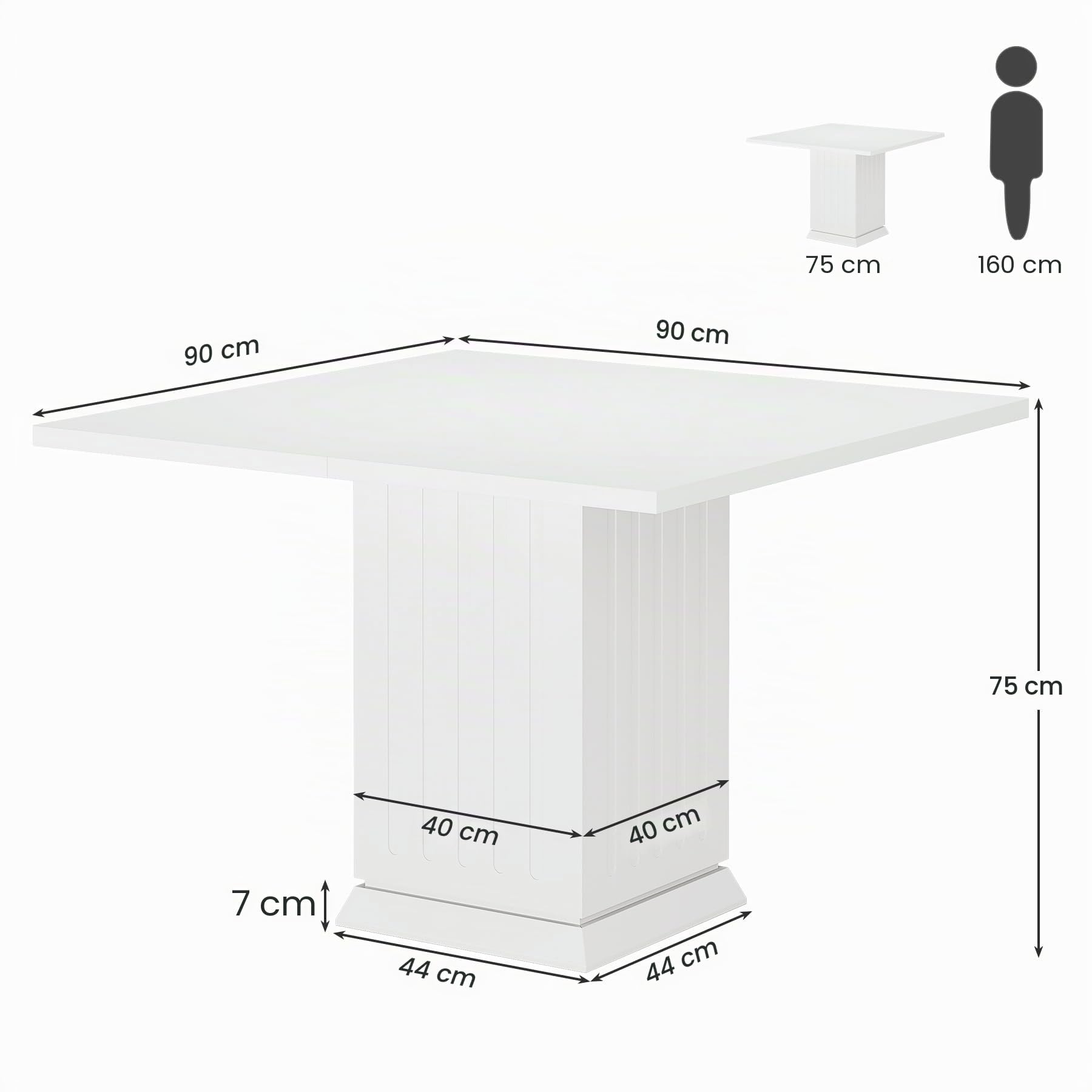 Tribesigns Table de salle à manger carrée de 90 cm avec 2 sets de table, petite table de cuisine avec socle robuste, pour salle à manger, salon, cuisine (blanc)