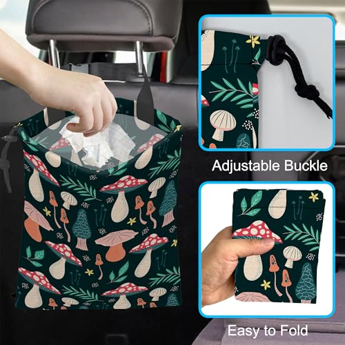 Image of Car Trash Bag Mushroom Car Garbage Bag Hanging Car Trash Can for Back Seat with Drawstring