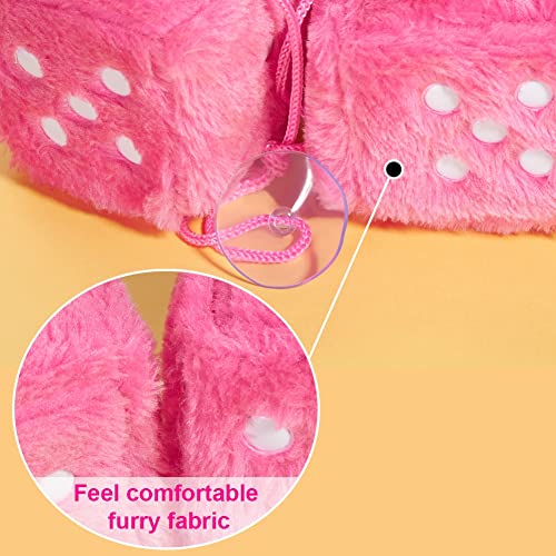 Image of 2.95'' Retro Fuzzy Plush Dice Car Charm Square Rear View Mirror Hanging Ornament Accessories, Pink
