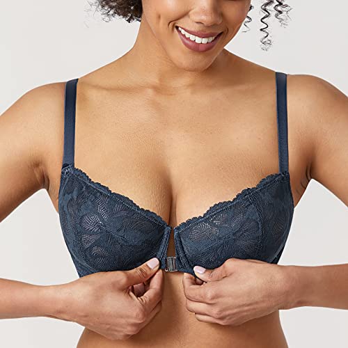 Delimira Women's Balconette Push Up Bra Front Closure Lace Sexy Underwire Bras Sargasso 42Dd #TOP2