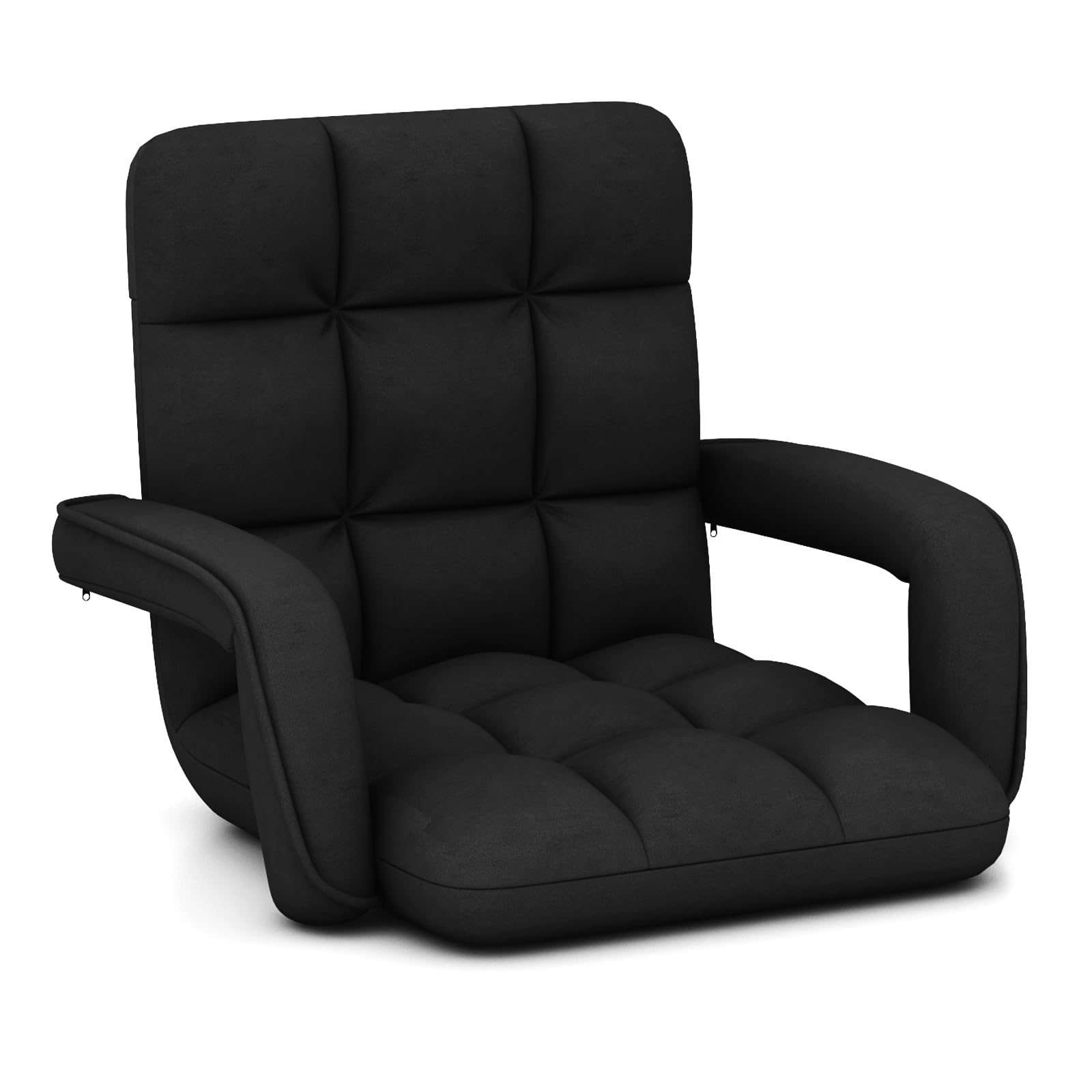 COSTWAY Floor Sofa Chair, 6-Position Adjustable Lazy Sofa Bed with Armrests, Metal Frame Single Padded Lounge Sleeper Recliner Floor Chair Seat for Meditation, Gaming and Reading (Black)