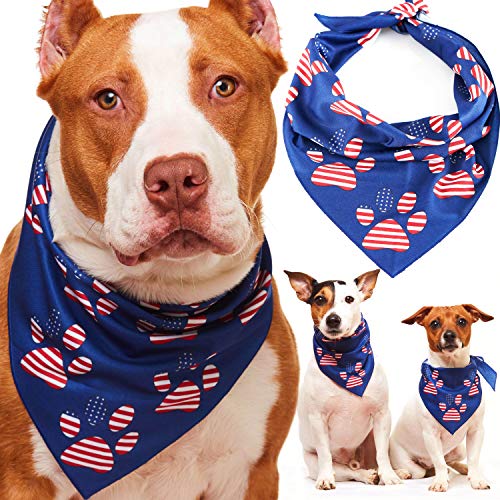 Odi Style American Flag Dog Bandana - Patriotic 4th of July Dog Bandana for Small, Medium, Large Dogs, US Flag Independence Day Dog Puppy Collar Bandana for Dogs Puppies Cats with Paw Print, Blue