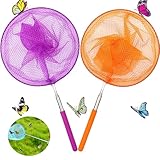 YUWENW 虫取り網 昆虫ネット 2本入り 2色 虫網 おもちゃ 魚取り網 魚取り ツール 虫取りあみ 軽量 調節可能 5段伸縮 伸縮式 昆虫採集用具 夏休み 屋外ツール 昆虫採集 蝶 トンボ 小魚の捕獲に適しています 水陸両用網