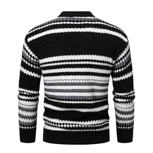 Men’s Mock Neck Knit Sweater Winter Fashion Striped Slim Fit Pullover Casual Warm Jumper2
