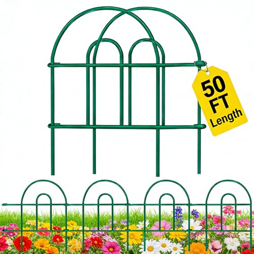 AMAGABELI 35 Panels 18in(H)50ft(L) Decorative Garden Fence No Dig Rustproof Metal Pre-Linking Fence Panels Garden Edging Border Animal Barrier Fencing for Flower Beds Yard Patio Outdoor Decor Green