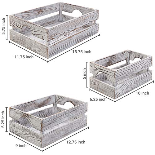 Mygift Shabby Whitewashed Solid Wood Storage Organizer Box With Handle, 3 Piece Various Size Decorative Nesting Crate #TOP3