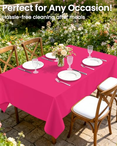 Image of LANLISA 4 Pack Hot Pink Plastic Tablecloth Disposable, 54 x 108 Inch