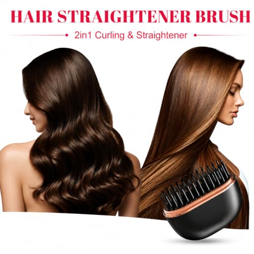Image of Hair Straightener Portable 2026 Curling Hair Brush Travel Hot Styling Tools for Women Hairdressing Comb Professional Styling Shines and Smooth hair