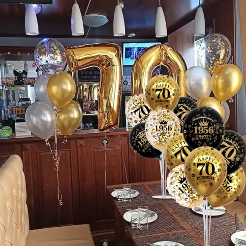 Image of TONIFUL 4 Set 60th Birthday Decor Printed 1956 Black Gold Balloon Stand