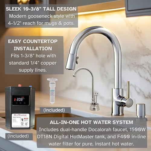Image of Westbrass DT1F262-07 Docalorah 10 inch 2-Handle Hot and Cold Water Dispenser Faucet with Digital Tank and Filter, Satin Nickel