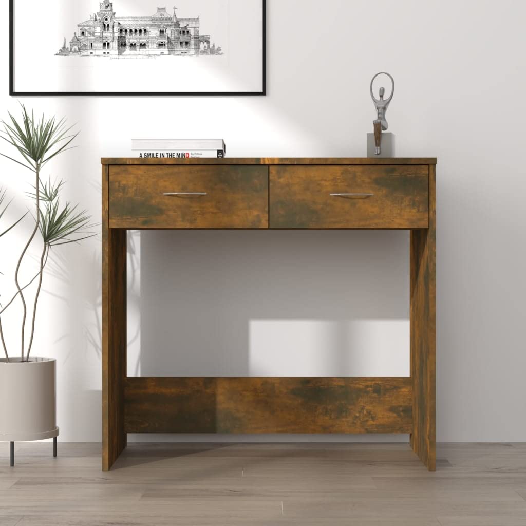 Biurko dąb wędzony materiał drewnopochodny 80 x 40 x 75 cm z szufladą, miejsce do przechowywania, oszczędność miejsca, do biura, pokoju młodzieżowego, komputera, laptopa, pracy, domowego