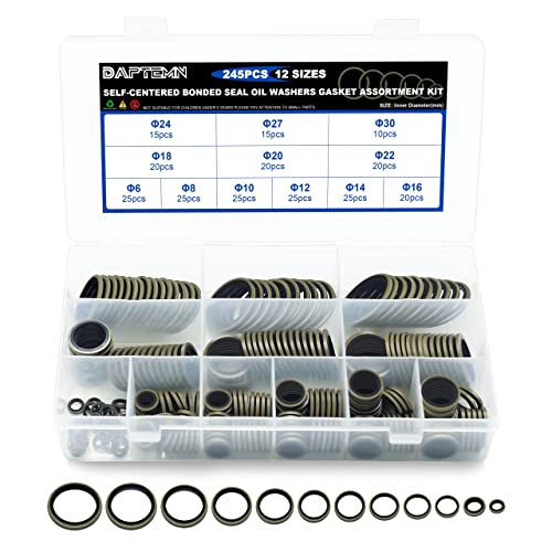 245 PCS Seal Washers NBR Metric Metal Rubber Washers Kit 12 Size