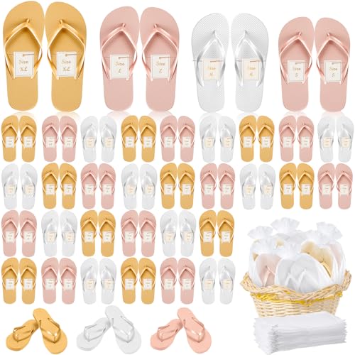 Image of Unittype 48 Pairs Flip Flops Bulk for Wedding Guests Hotel Slippers with Size Cards and Bags for Wedding Beach Pool