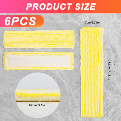 6 STK Ersatzpads für Kärcher Fenstersauger Zubehör für Kärcher Fensterreiniger Ersatzteile, Ersatzmikrofaser Wischbezug Fenstersauger Zubehör Pads (Gelb)