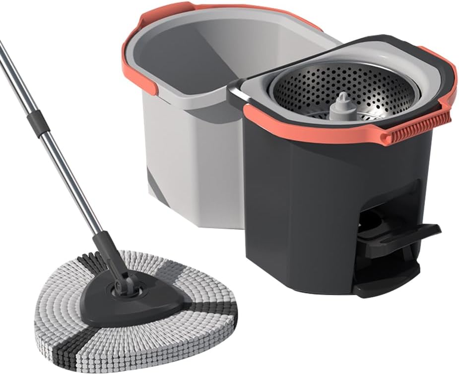 ノーブランド品 フットペダル付き折りたたみ式スピンモップ&amp;バケツセット、自動絞り2-in-1モップ、取り外し可能なフラット収