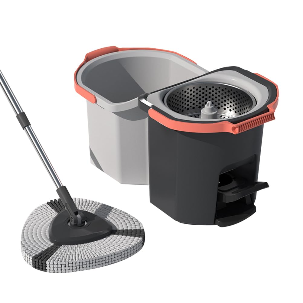 Juego de Cubo y fregona giratoria Plegable con Pedal, fregona 2 en 1 autoescurrido, Cubo de fregona de Almacenamiento Plano Desmontable para Lavar y secar Suelos fácilmente