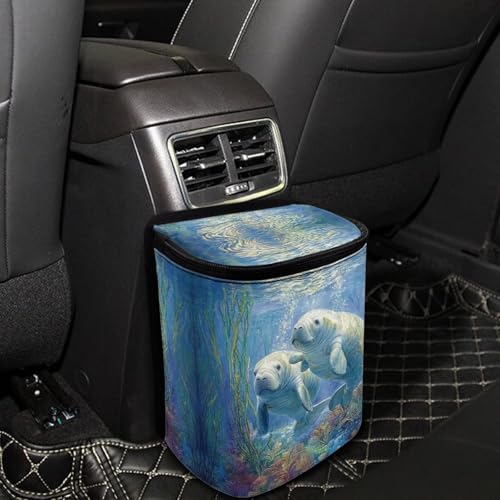Image of DISNIMO Ocean Manatee Car Trash Can Easy-to-Install Car Accessory Interior, Leak-Proof Car Garbage Can Bin Organizer Storage Bag for the Back Seat of Any Cars, Sedans, SUVs & Trucks