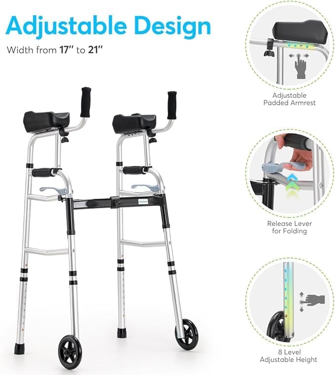 Image showing adjustable features of the walker, including armrests and height