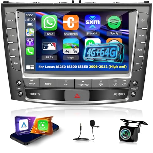 5G WiFi 8 Core Car Stereo for Lexus IS250 IS300 IS350 2009-2012 with Carplay & Android Auto - 4+64G Android 15 Touchscreen Radio with DSP/GPS Navigation/Cooling Fan/AHD Rear View Camera