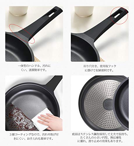 KITNATSフライパン 焦げ付きにくい 炒めパン こげつかない ノンスティックフライパン 家庭用 キッチン調理用フライパン IH電磁調理器・ガス対応 24ｃｍ26ｃｍ28ｃｍ アルミニウム合金 スキレット ブラック