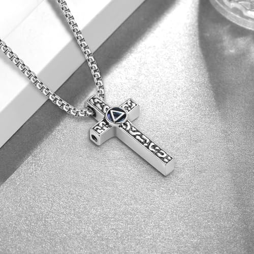AA Sobriety Gifts 925 Sterling Silver Alcoholics Anonymous Gifts Mens Cross AA Pendant Necklace Stay Sober Recovery AA Jewelry Sobriety for Men Women2