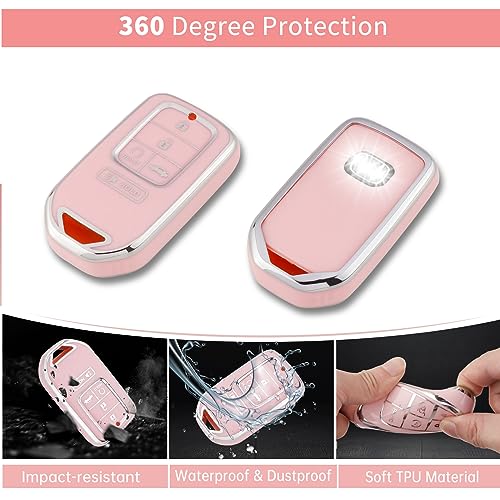 Image of Pangpai Pink Key Fob Cover for Honda, Soft TPU Key Case Protection with Bling Keychain Fit for Honda Accord Civic CRV Pilot Odyssey Smart Key Holder