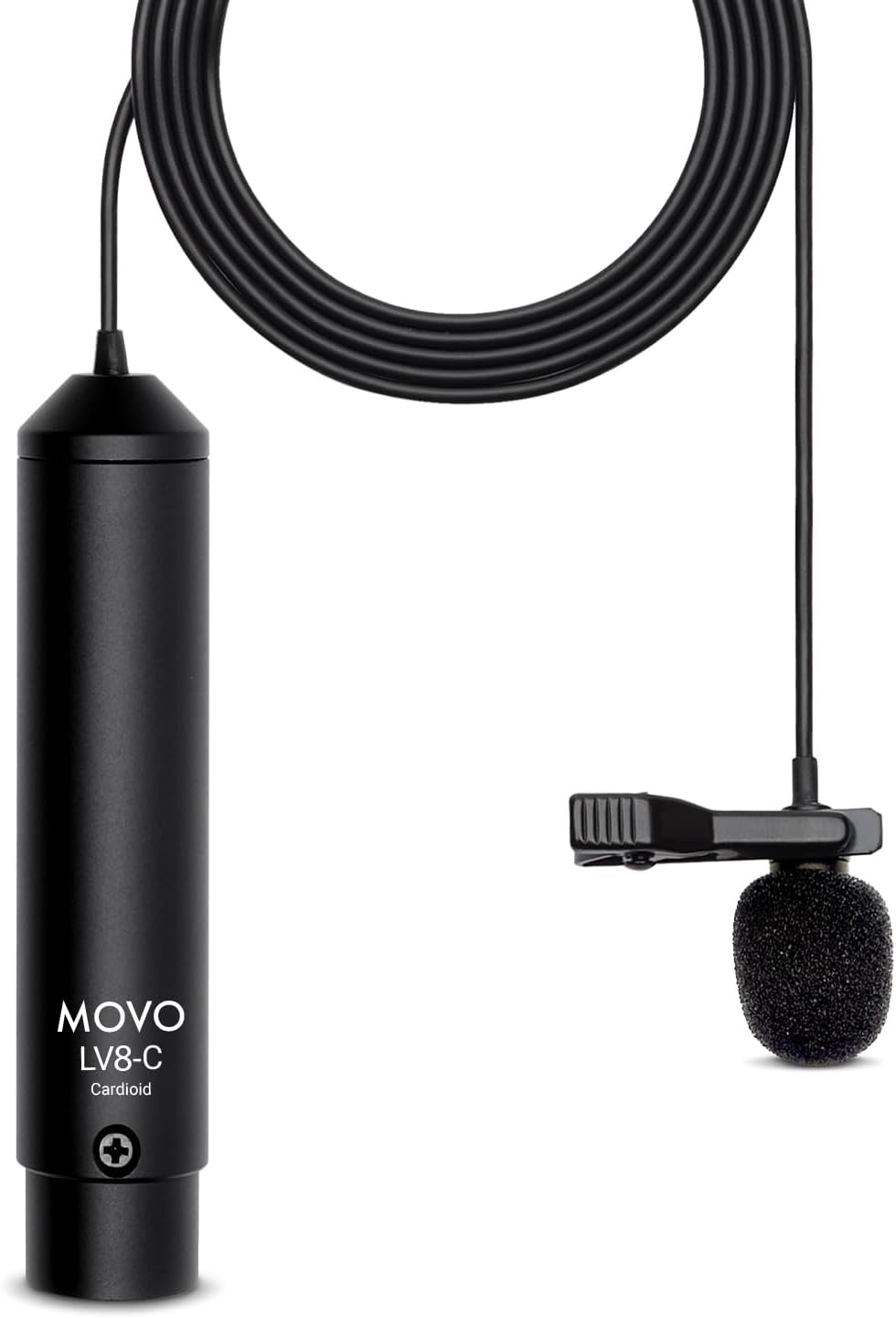 Movo LV8-C Broadcast-Quality XLR Lavalier Cardioid Condenser Wired Microphone with 12mm Mic Capsule for Accurate Voice Recording – Kit Includes Lapel Clip, Case and Windscreen