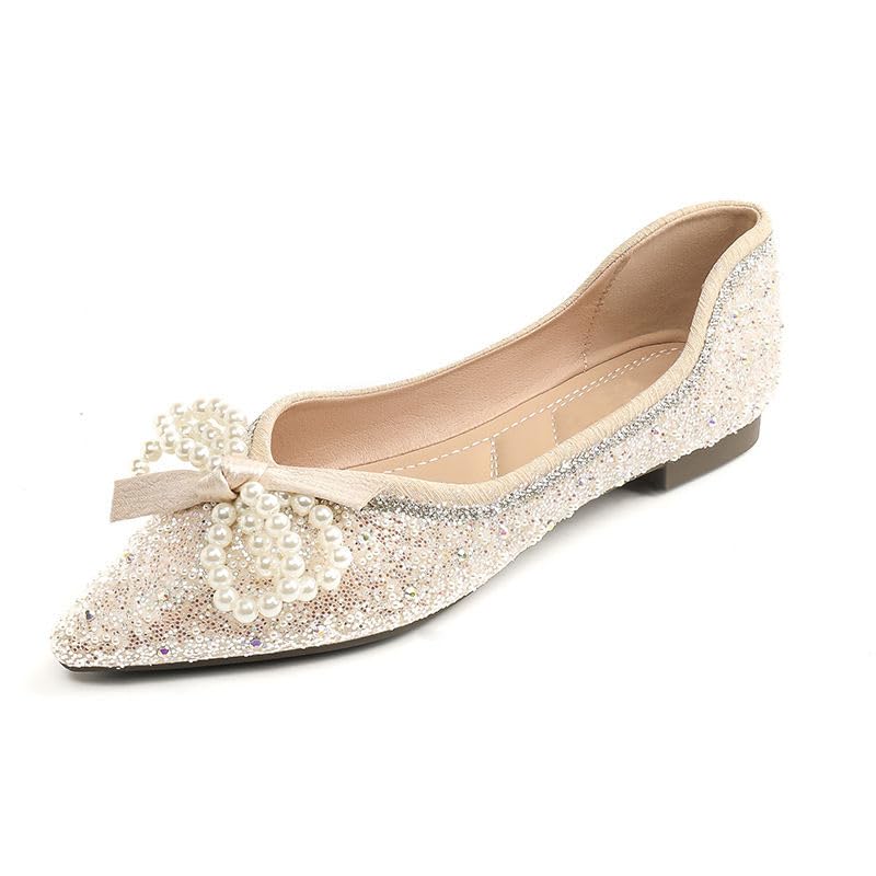 Women's Pearl Flats Glitter Elegant Ballet Flats Lightweight Wedding Bride Dressy Flats