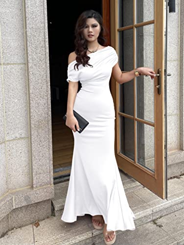 Ymduch Women'S Elegant Sleeveless Off Shoulder Bodycon Long Formal Party Evening Dress White thumb #4