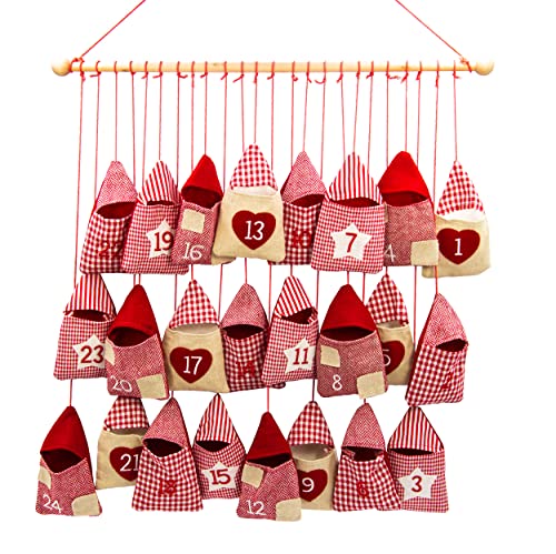 Calendrier de l'Avent rouge maison à suspendre pour éveiller la magie de Noël