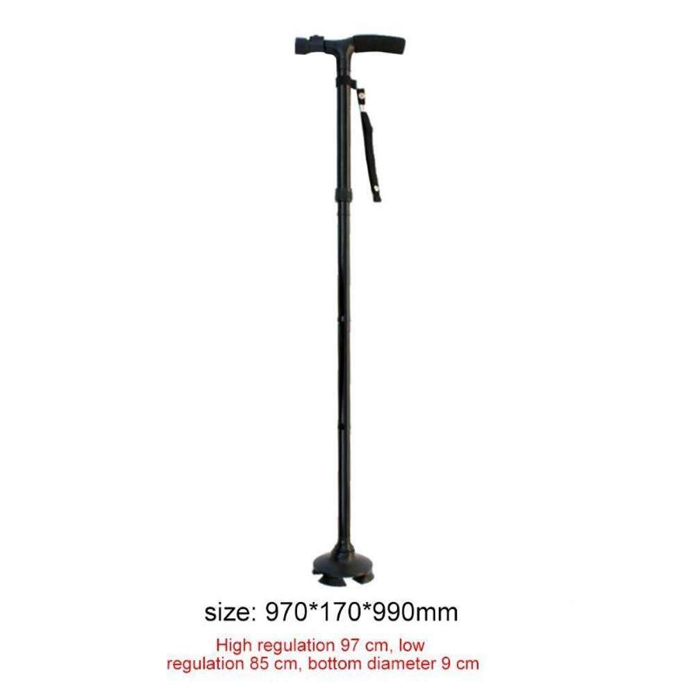 Bastón para Ancianos, de aleación de Aluminio, Plegable, con luz LED, 4 Cabezales, pivotante, de Trekking, de Seguridad, con muletas.