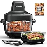 AIRMSEN Portable Glass Air Fryer - 4.5L & 1.2L Dual Containers with Lid, Non-Toxic, 60-230℃, 4 Preset Functions, Detachable Air Frying Head, Safe for Microwave, Freezer & Dishwasher