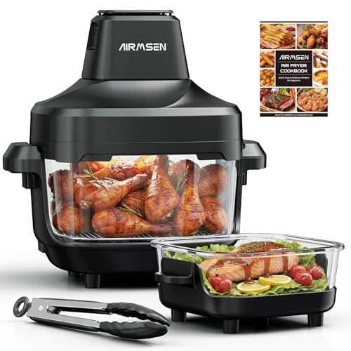 Image of AIRMSEN Potable Glass Air Fryer Non-Toxic, 4.8QT & 1.3QT, 4 Presets & Manual Control, 140–450℉ Precise Heat, 95% Less Oil, Auto-Pause & Resume, Microwave & Dishwasher Safe